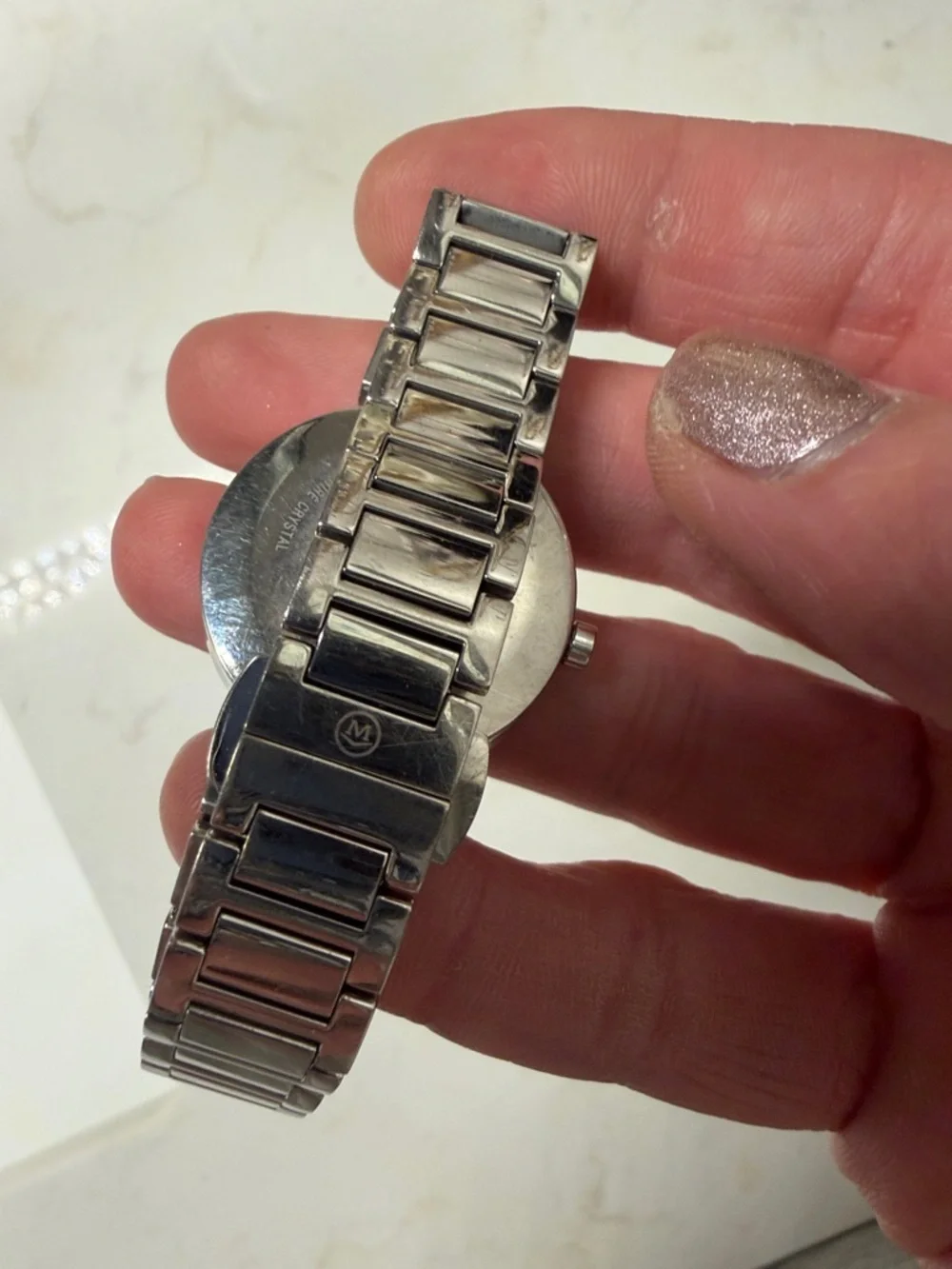 Movado Silver Bracelet Watch with Black Dial